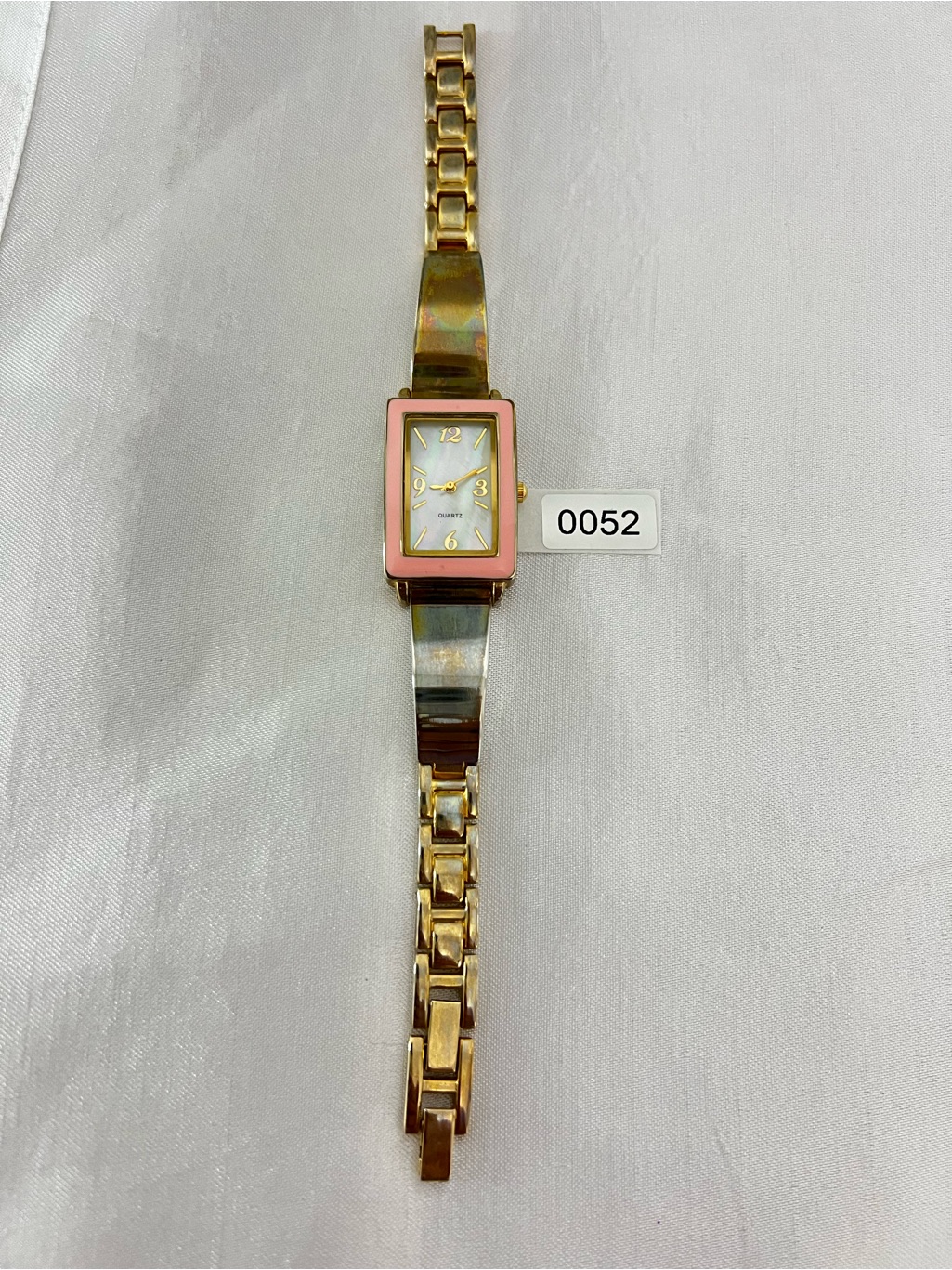 GoldTone Womens Bracelet Watch With Pink Bezel